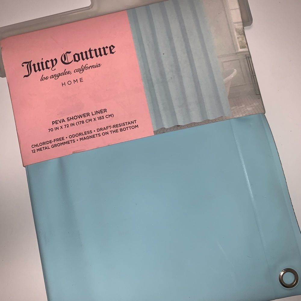 NWT Light Blue Juicy Couture Shower Curtain/Liner